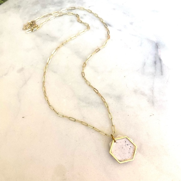 Handmade/Handcrafted Polymer Clay White Speckled Pendant on Paperclip chain - Picture 2 of 3